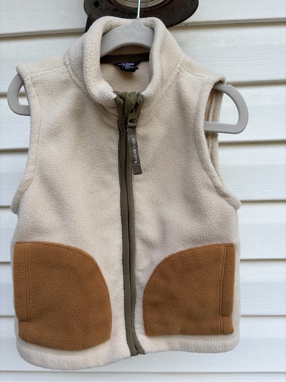 Eddie Bauer Kids Fleece Vest Cream Tan Pockets Toddler 2T